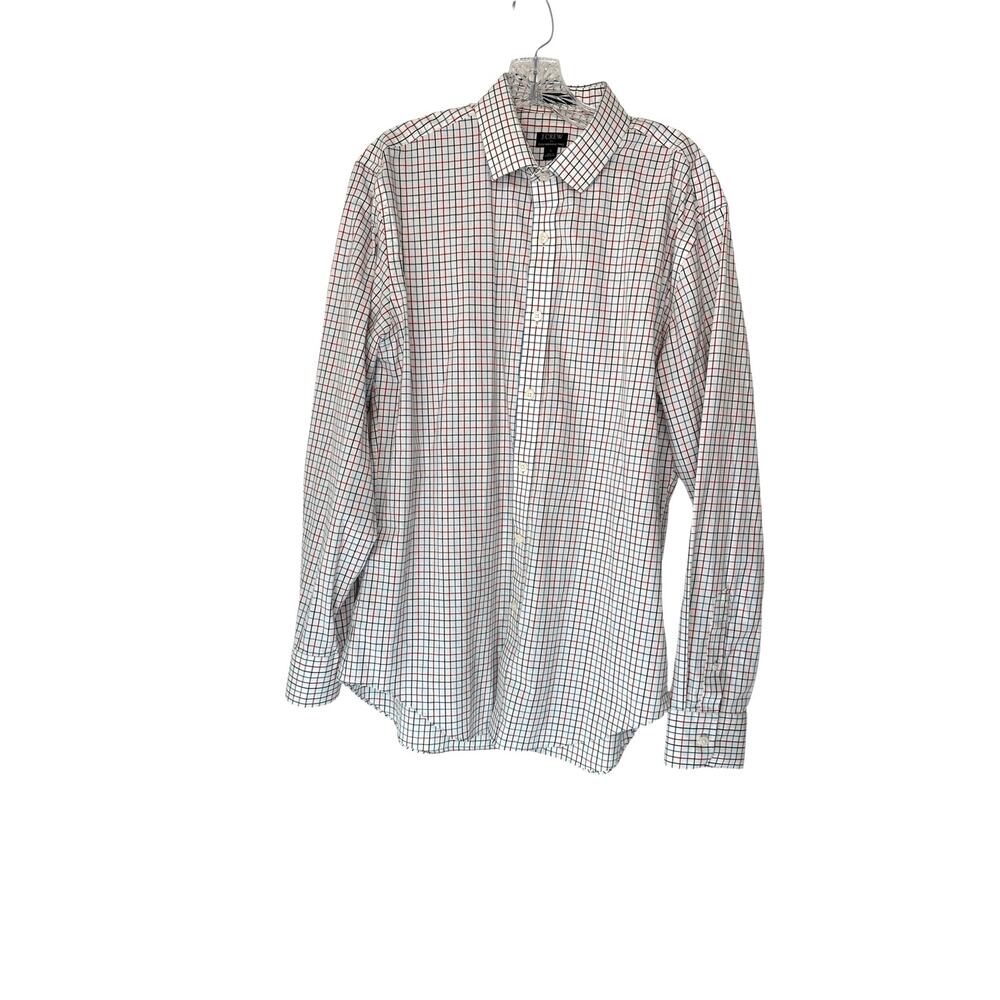 J.Crew Men's White Red Plaid Slim Fit Flex Wrinkle Free Button Down Shirt Size L